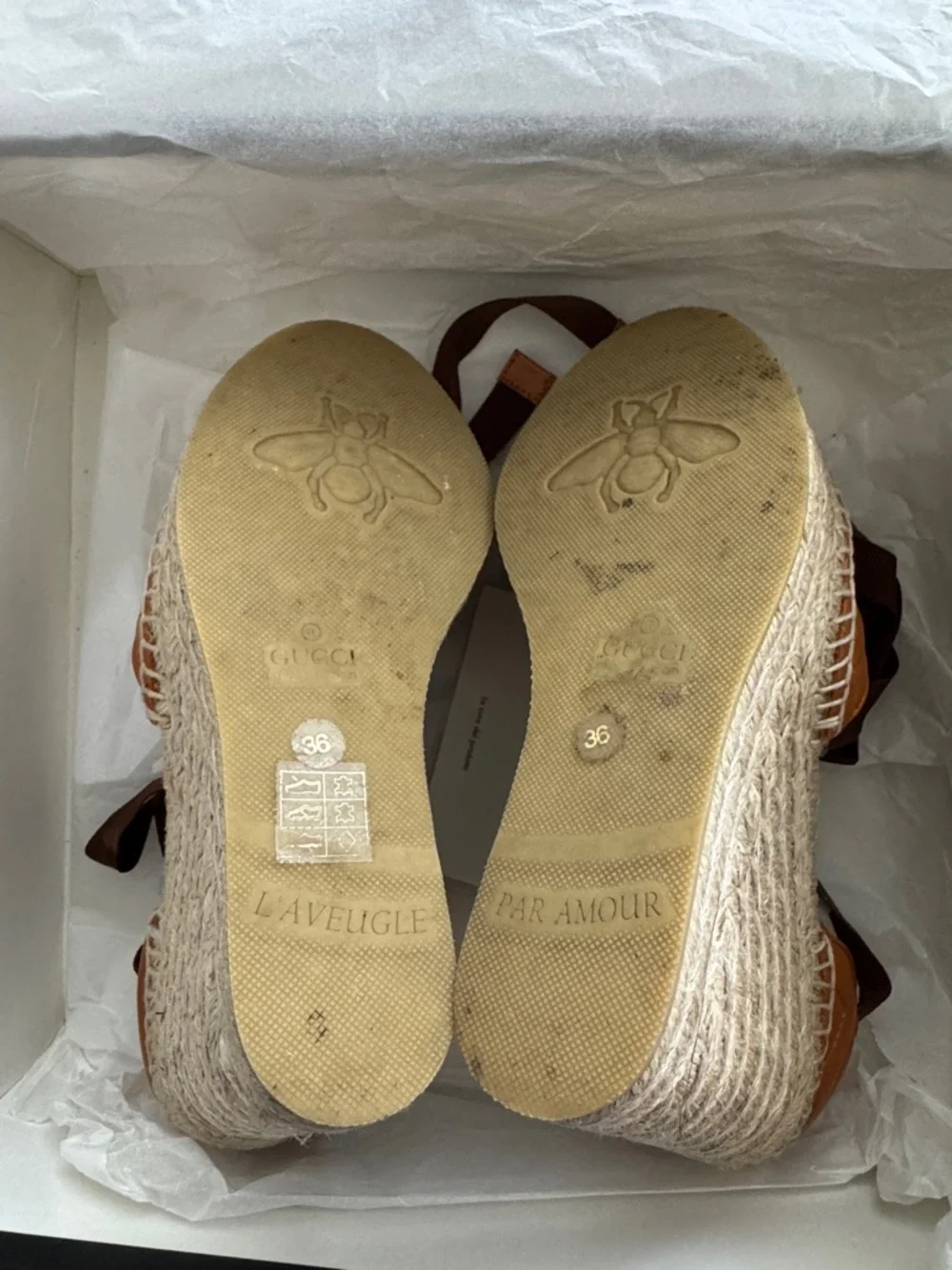 ✨ Gucci Marmont Espadrille Platform Sandals – Cognac Leather (Size 36) ✨